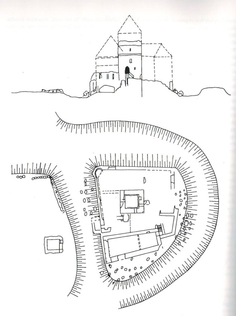Burg Stuer, Grundriß mit Rekonstruktion nach Lorenz,Weckwerth,Schocknecht, Arch.Berichte M-V.1999,Bh3