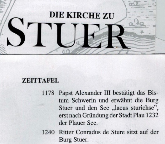 Flyer zur Kirche in Stuer, Detail mit angenommenen Geschichtsdaten