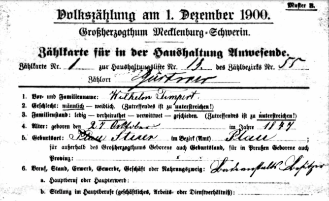  Zensus 1900, Stuer-Hintermühle, Gastwirt Timpert, LHA SN, Detail