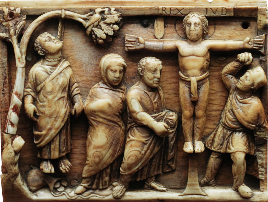  Elfenbeinkästchen, früheste bekannte Kreuzigungsdarstellung mit Selbsttötung des Judas, 425, römisch, Britisches Museum