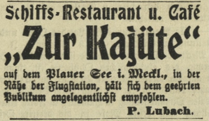 Restaurantschiff- Reklame, 1910