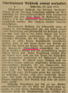 Malchower Tageblatt, Verhaftung von Roßbach am 26.7.1927 in Stuer
