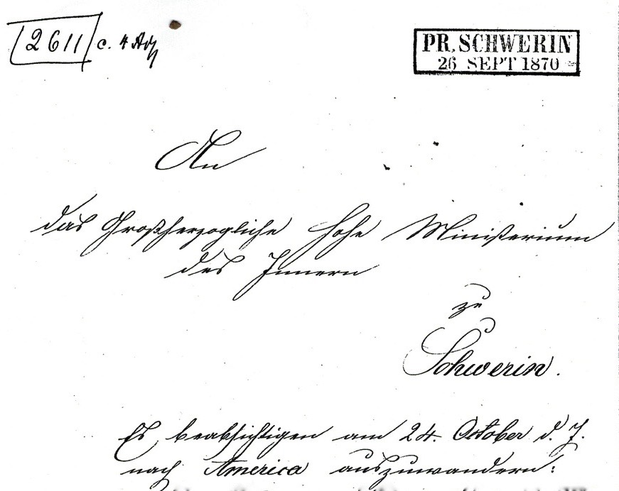 Antrag Auswanderungskonsens d. Gutsbesitzer August von Flotow für Unteranen 23.9.1870