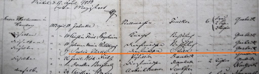 Registratur von Ausreisevertägen mit Agenturen in Röbel, 1853