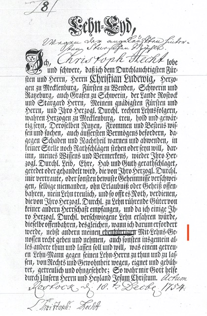 Lehneid Erbmüller Hecht,Stuer,1754