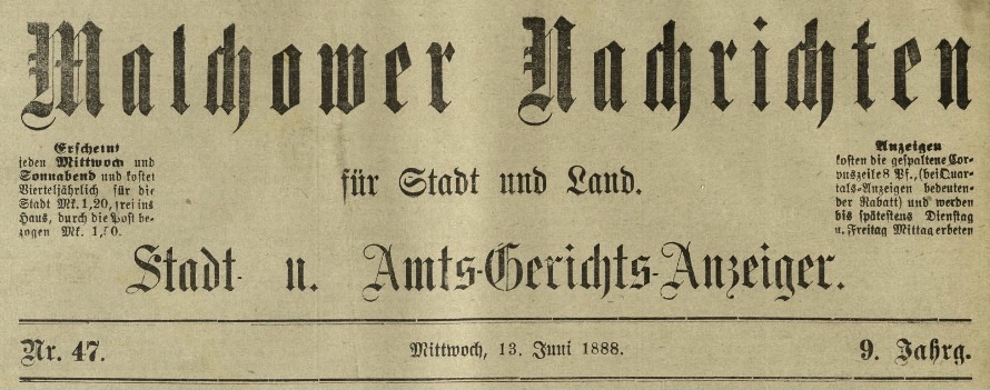 Malchower Nachrichten,13.6.1888