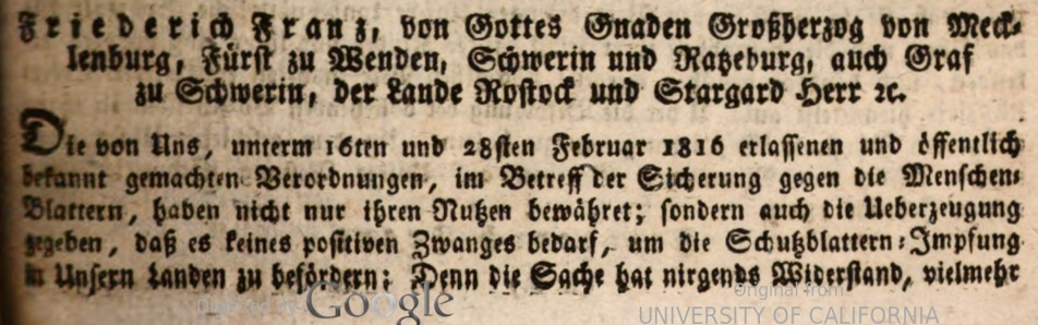 „Grossherzoglich Mecklenburg-Schwerinisches officielles Wochenblatt“,22.3.1817