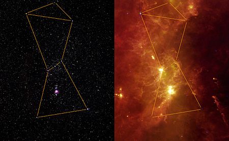 Orion im sichtbaren und im infraroten Spektralbereich